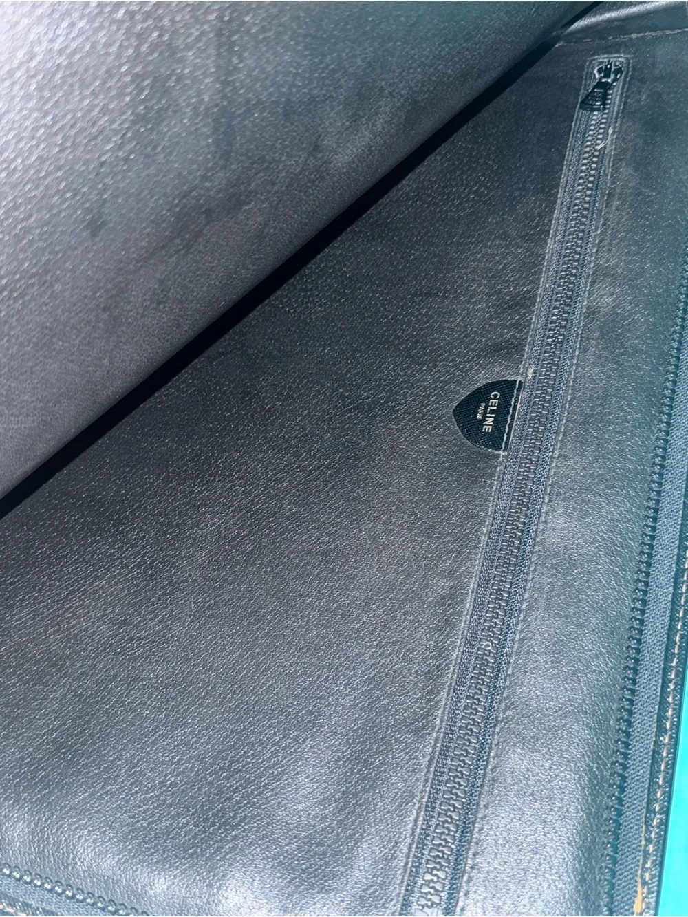 Celine Black Leather Laptop Folio with Embossed Crest
